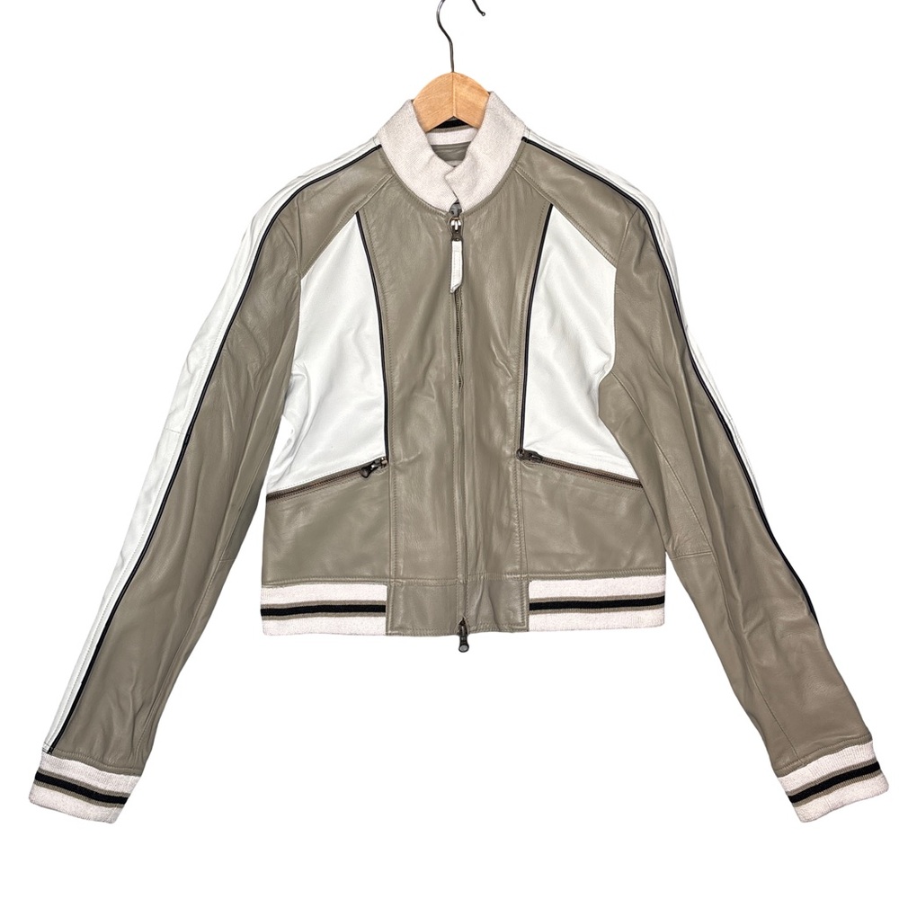 Jakett NYC Two-Tone Kali Track Leather Bomber Jacket Small